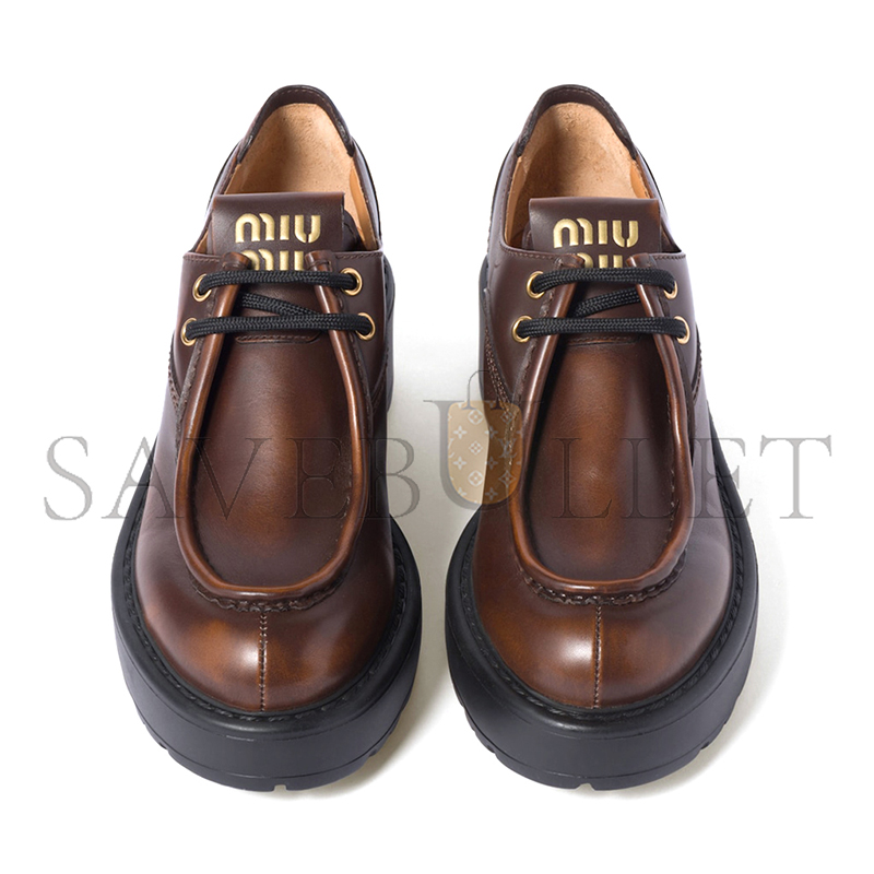 MIU MIU LACED FUMÉ LEATHER SHOES 5E964D MIU MIU LACED FUMÉ LEATHER SHOES 5E964D